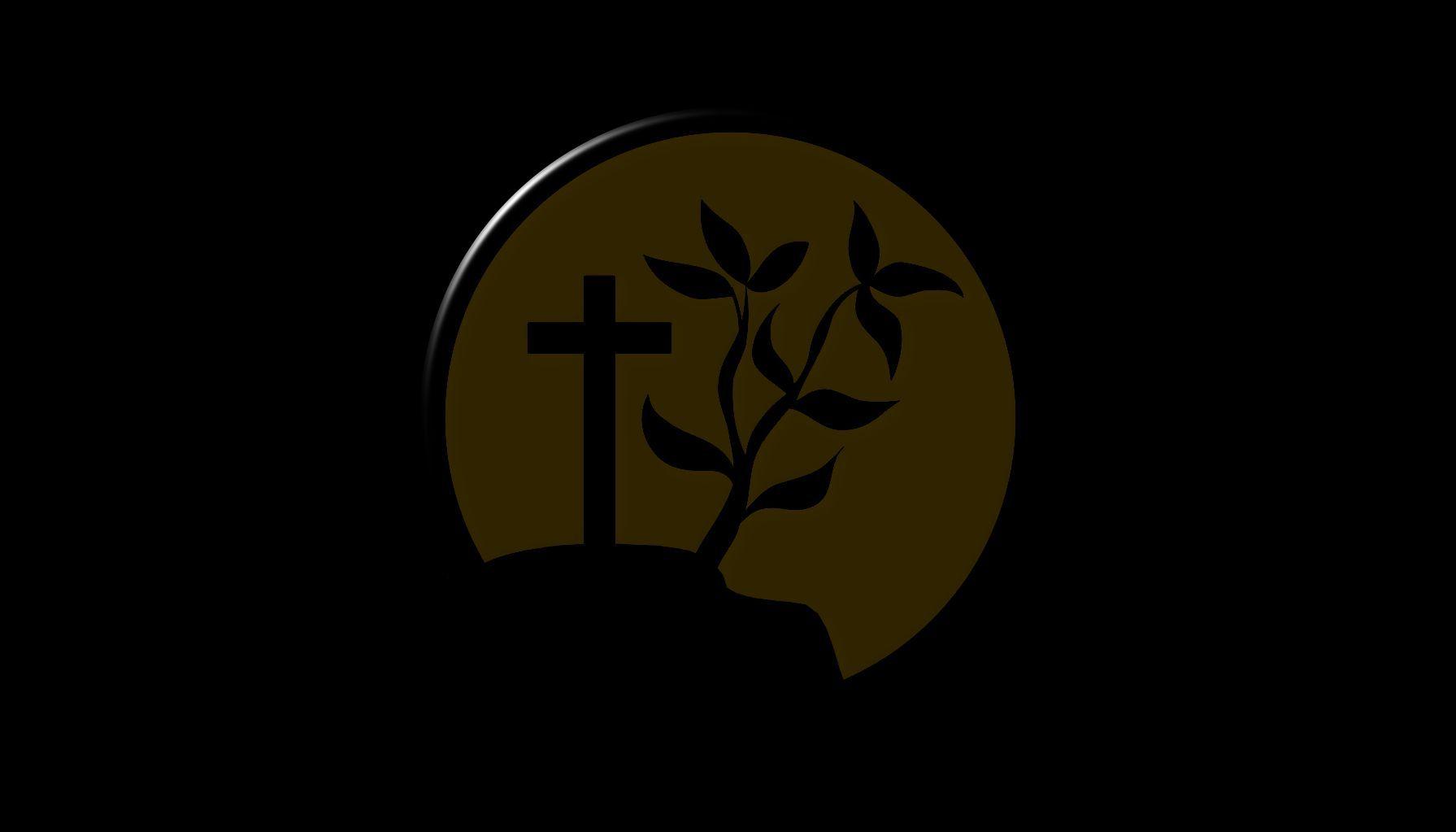 Unser Logo: Ein Hügel mit einem Kreuz und einem Strauch.